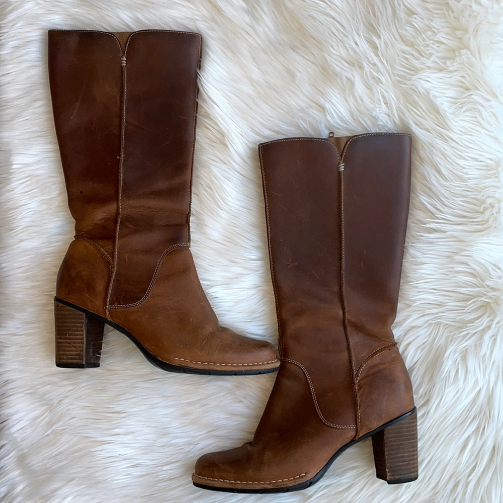 Indigo Brown Tall Leather Side Zip Boots Size 7